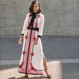 NEW Alice Temperley Red Russian Floral Rose Holiday Silk Maxi Long Skirt 6 M